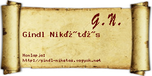 Gindl Nikétás névjegykártya